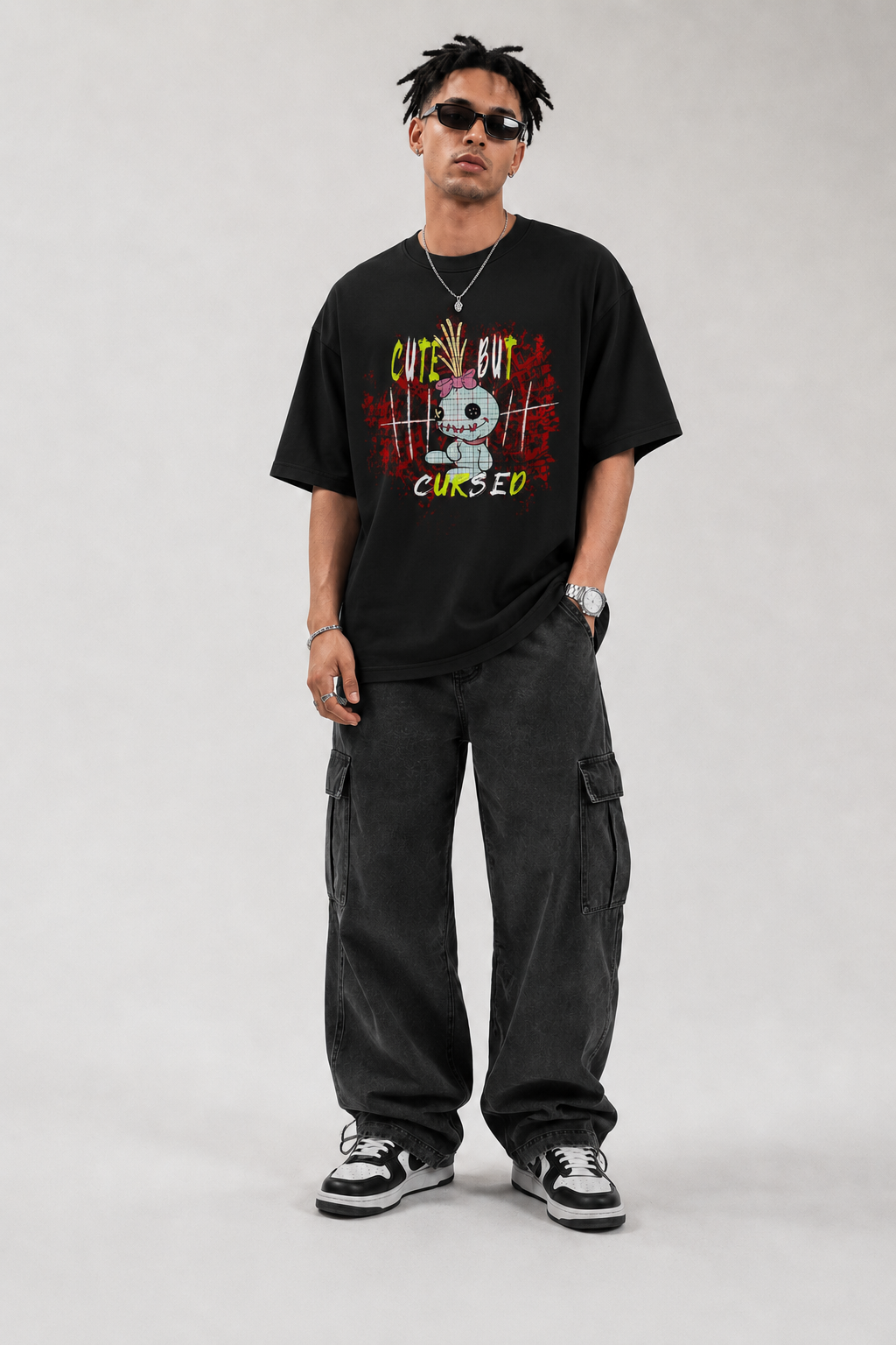 Cute but Cursed Doll Graphic Black T-Shirt Main image