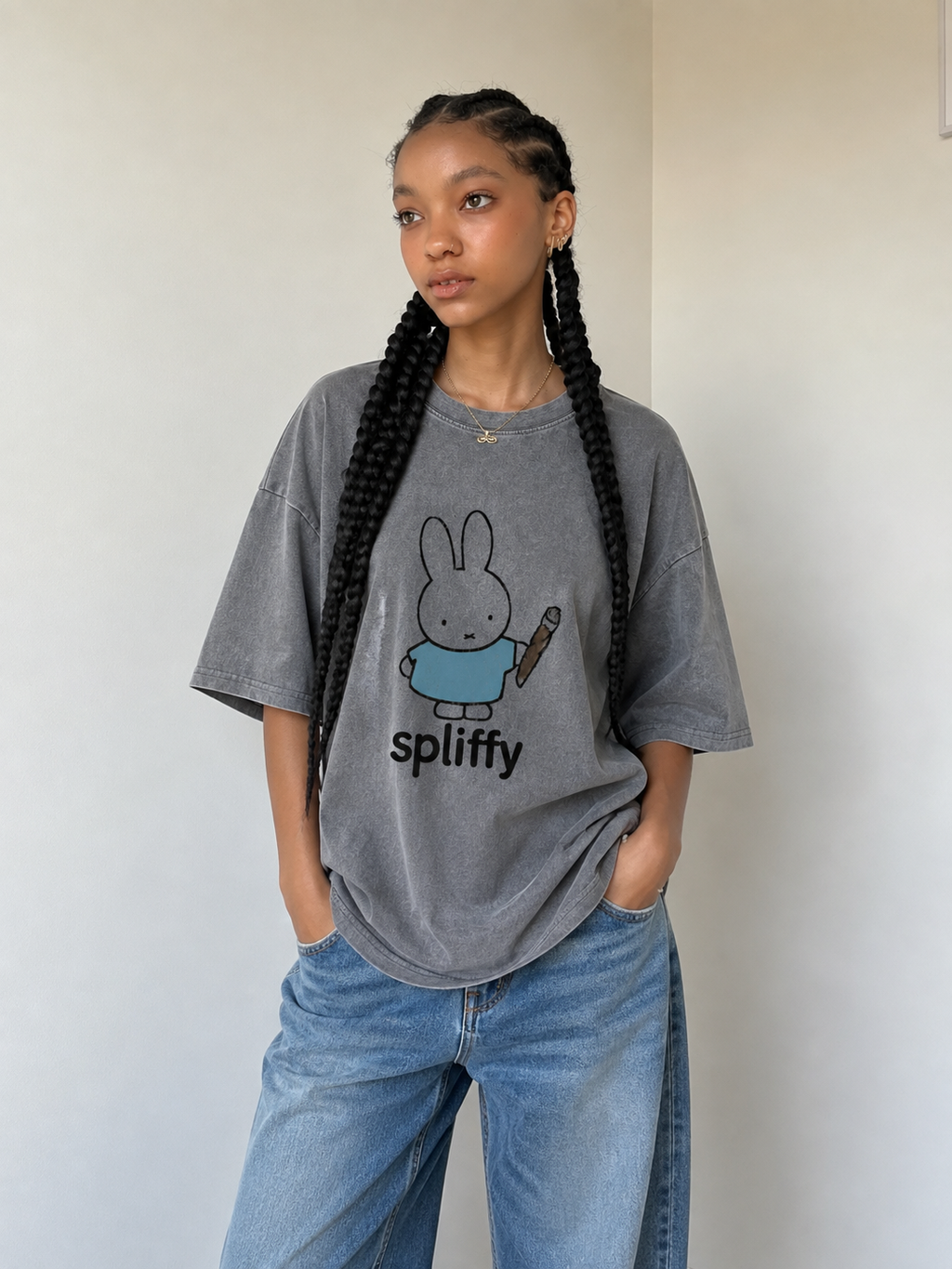 Spliffy Bunny Graphic Washed T-Shirt