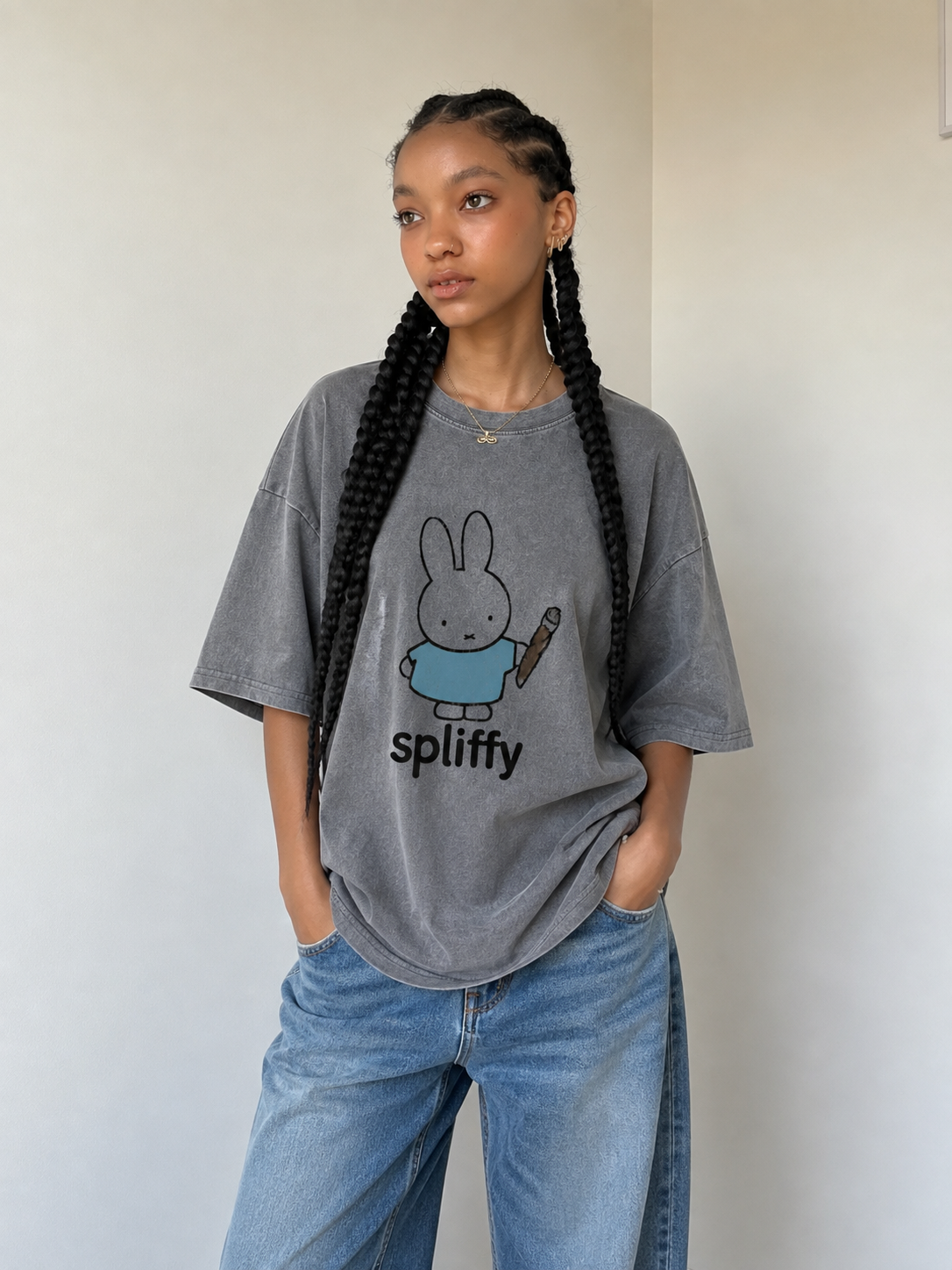 Spliffy Bunny Graphic Washed T-Shirt