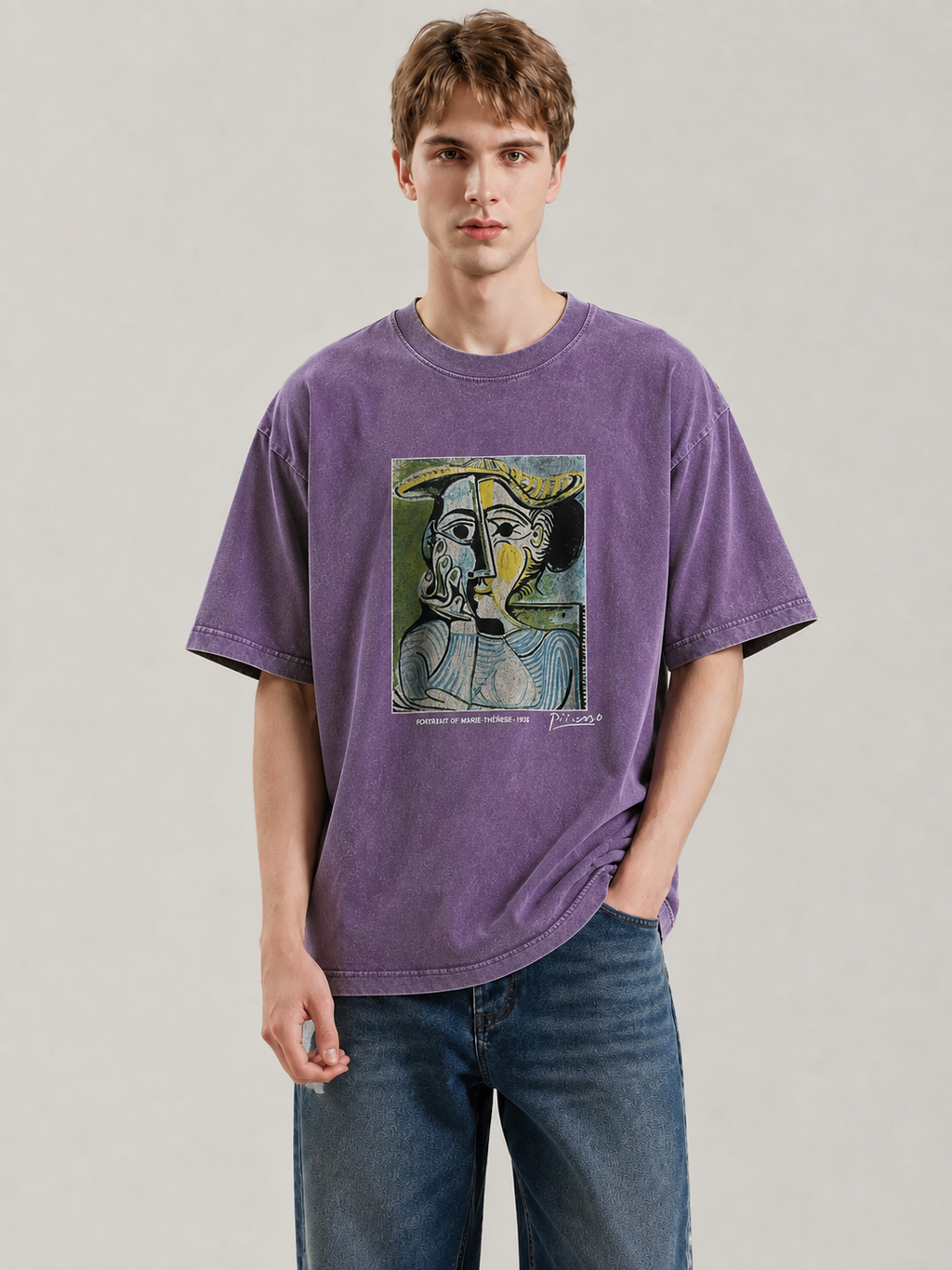 Woman with a Yellow Hat Washed Art Graphic T-Shirt