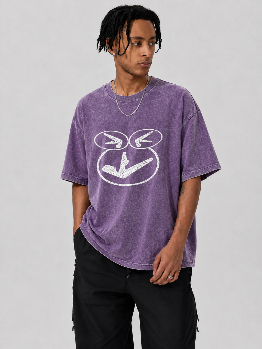 Abstract Smiley Washed Graphic T-Shirt