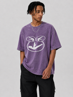 Abstract Smiley Washed Graphic T-Shirt