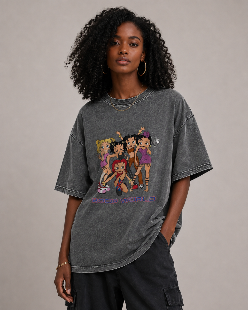 Boop World Washed Cartoon Graphic T-Shirt