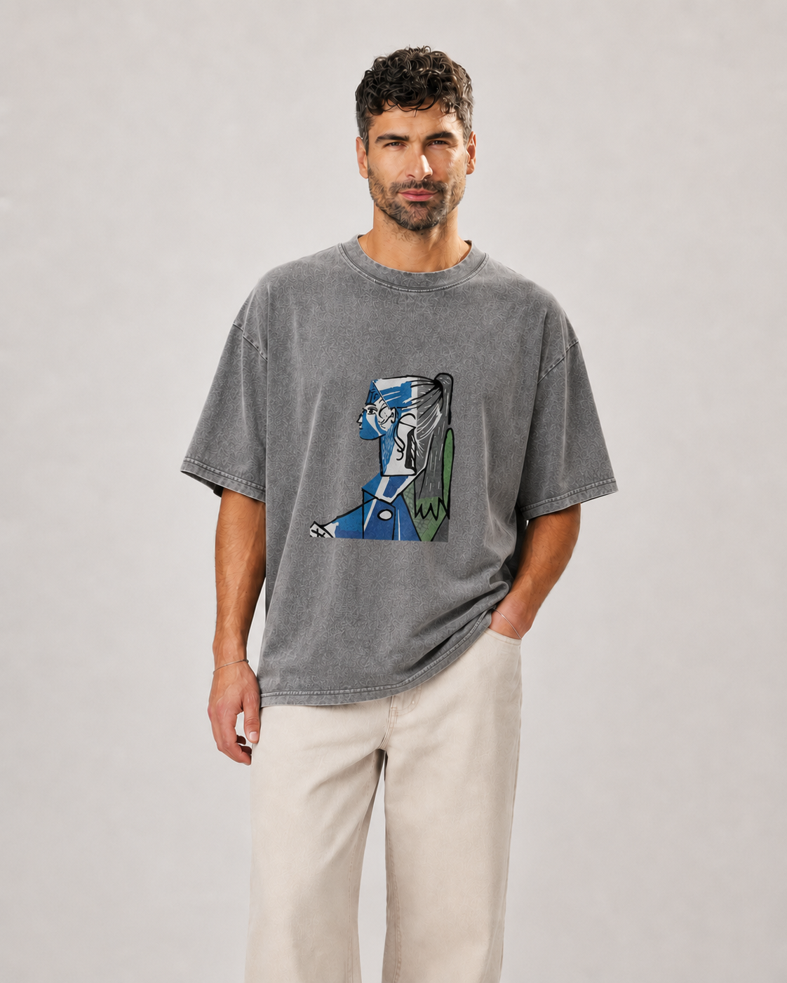 Abstract Cubist Portrait Washed Graphic T-Shirt
