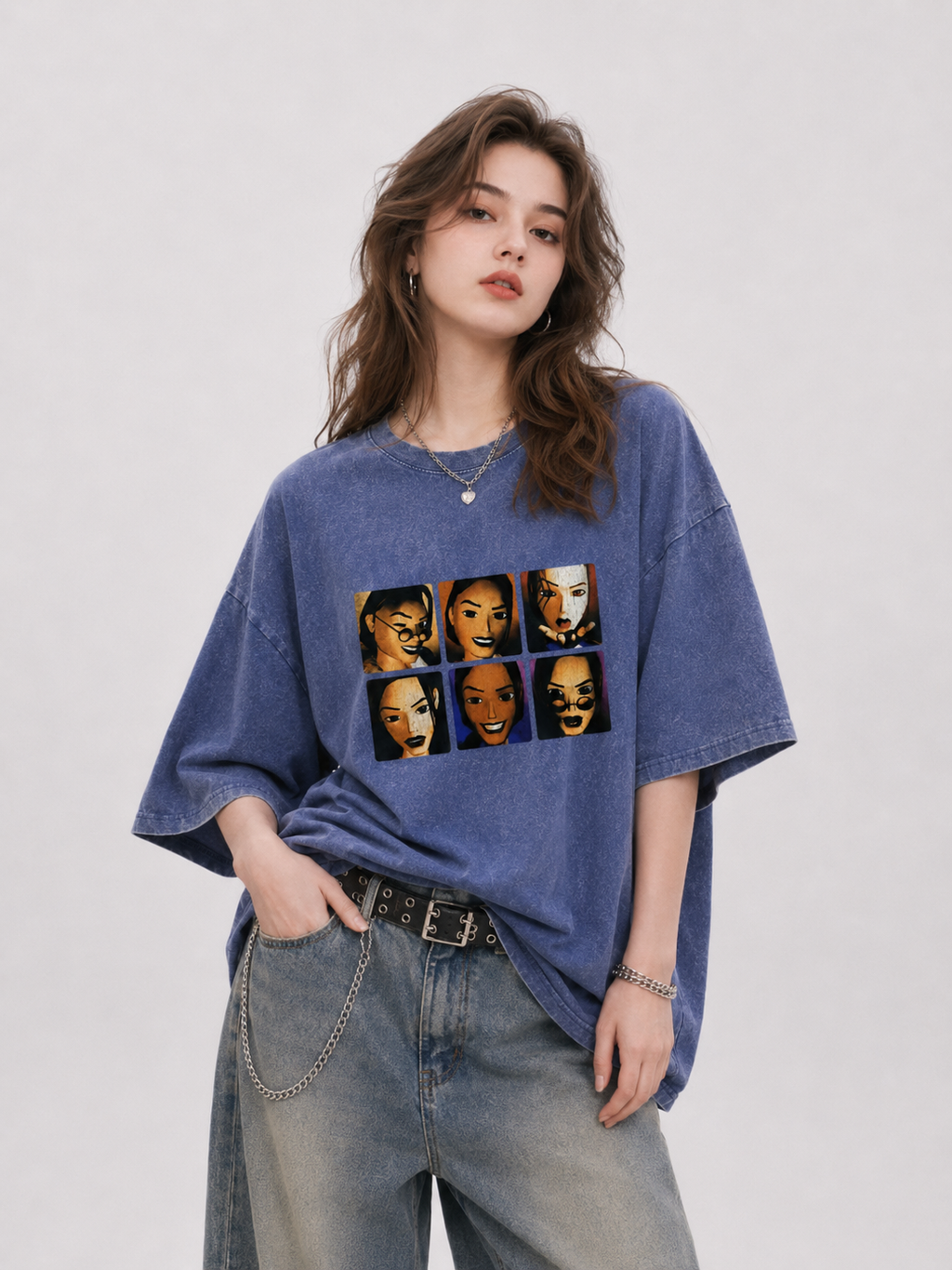Retro Character Collage Washed Graphic T-Shirt