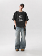 Sci-Fi Armored Soldier Washed Graphic T-Shirt