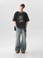 Sci-Fi Armored Soldier Washed Graphic T-Shirt