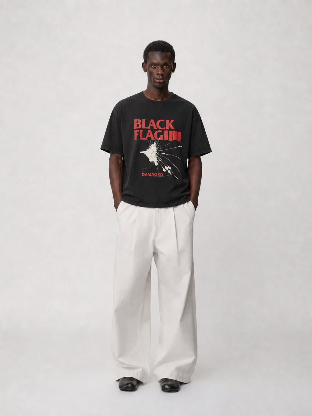 Black Flag Damaged Graphic Black T-Shirt