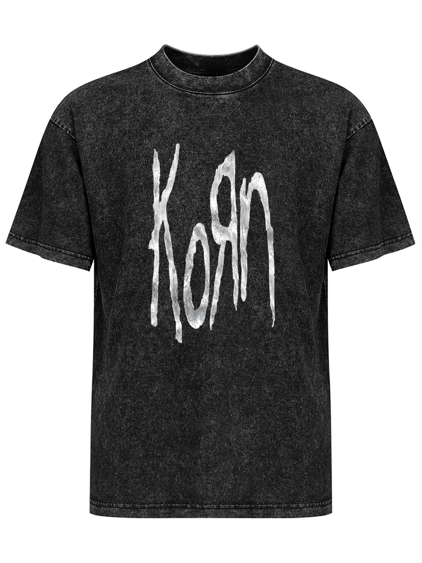 Korn Distressed White Logo Graphic T-Shirt