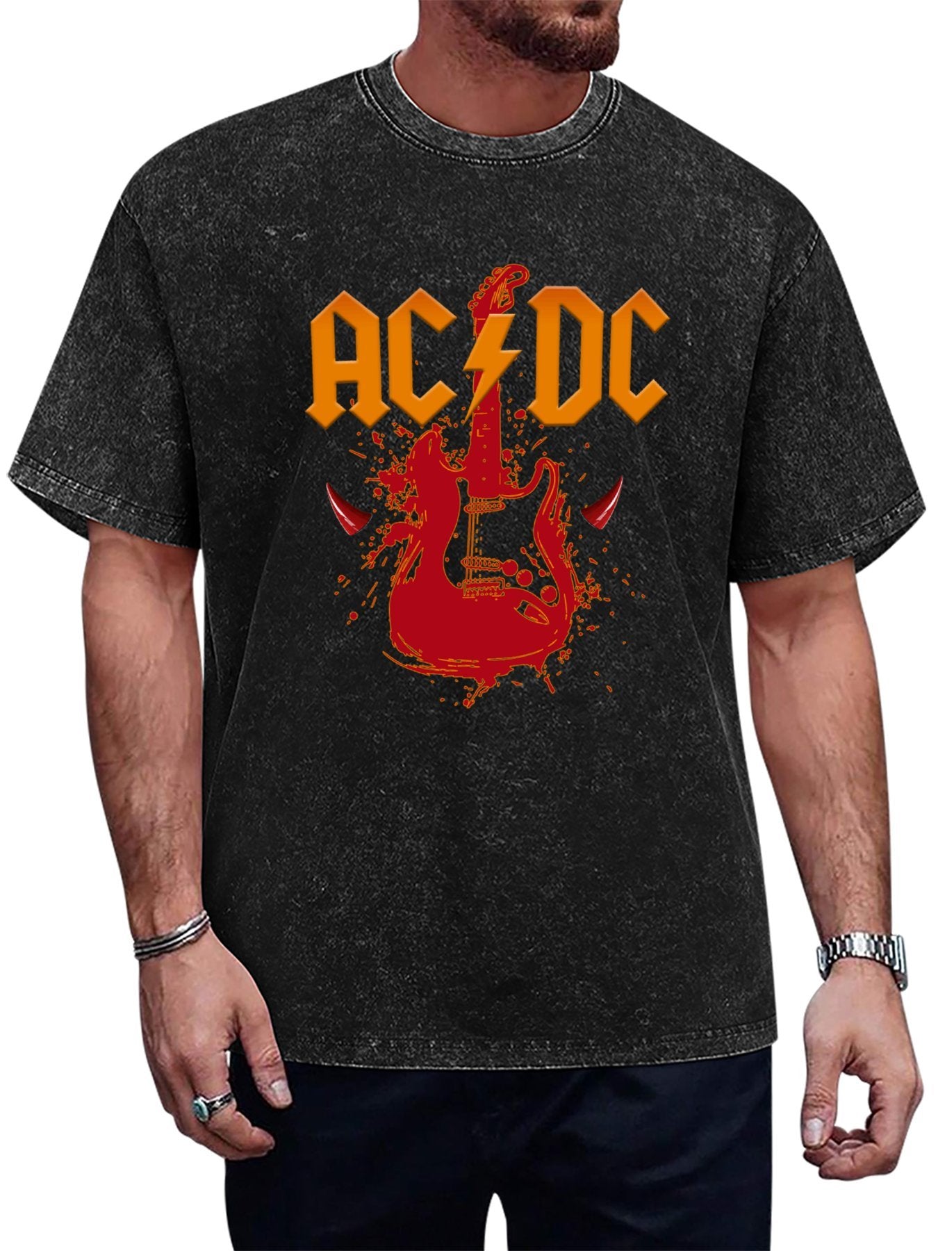 Vintage Washed AC/DC Electric Guitar Graphic T-Shirt Main image