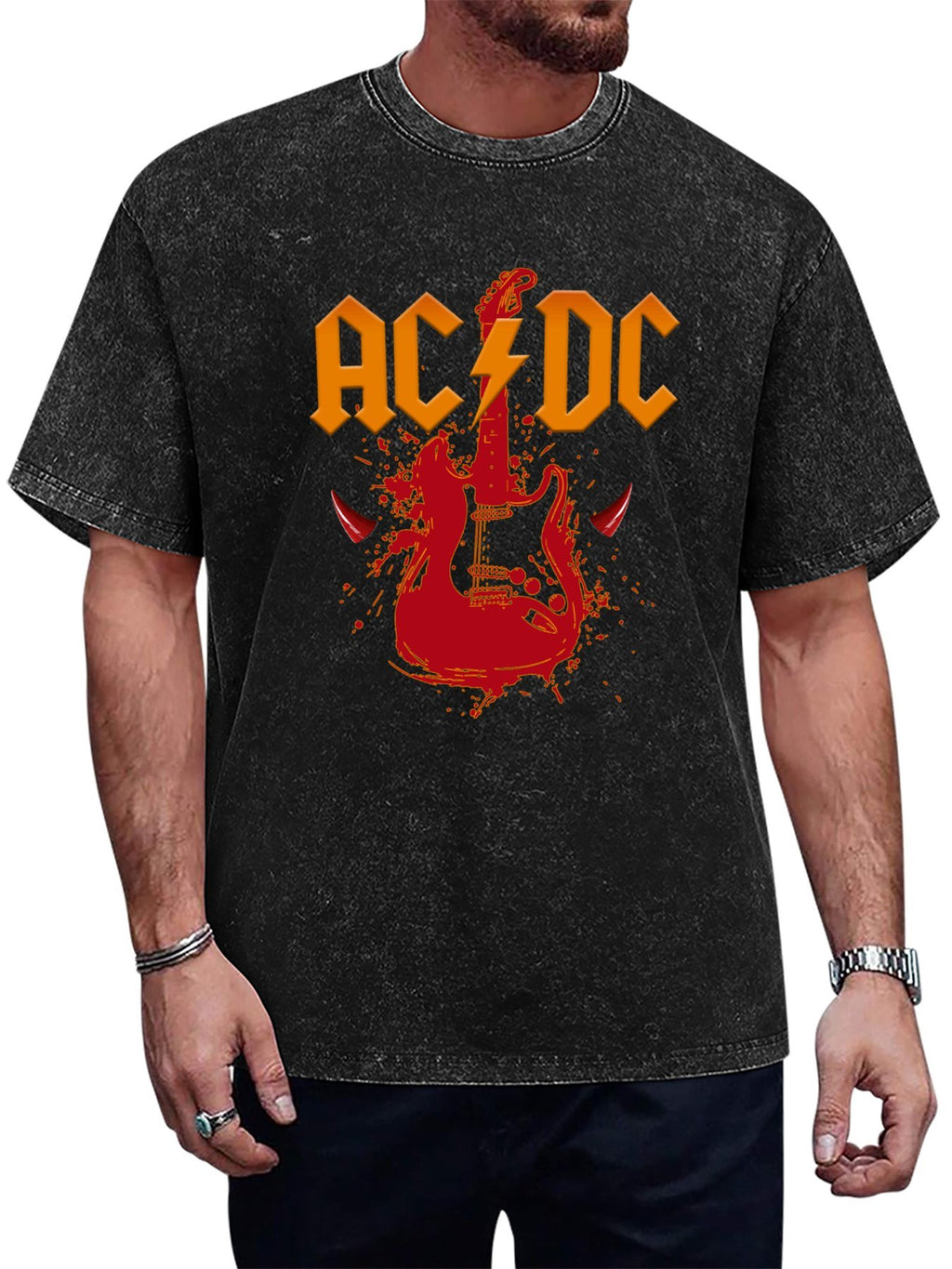 Vintage Washed AC/DC Electric Guitar Graphic T-Shirt