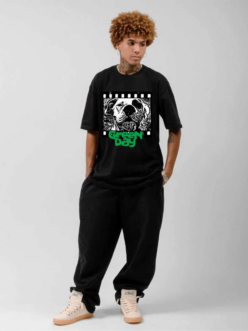 Green Day Dog Film Frame Punk Graphic T-Shirt