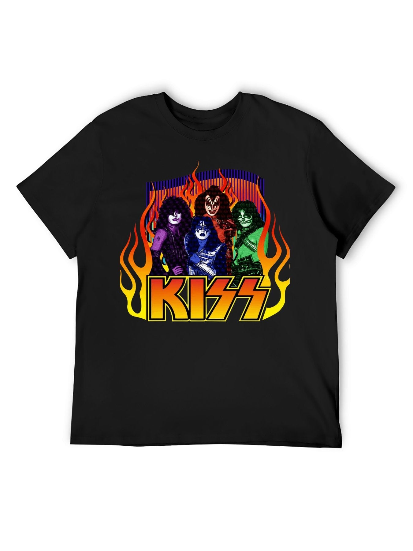 KISS Band Portrait Flame Rock T-Shirt