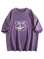 Abstract Smiley Washed Graphic T-Shirt
