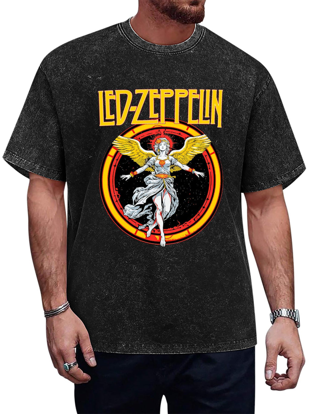 Vintage Washed Led Zeppelin Winged Angel Graphic T-Shirt