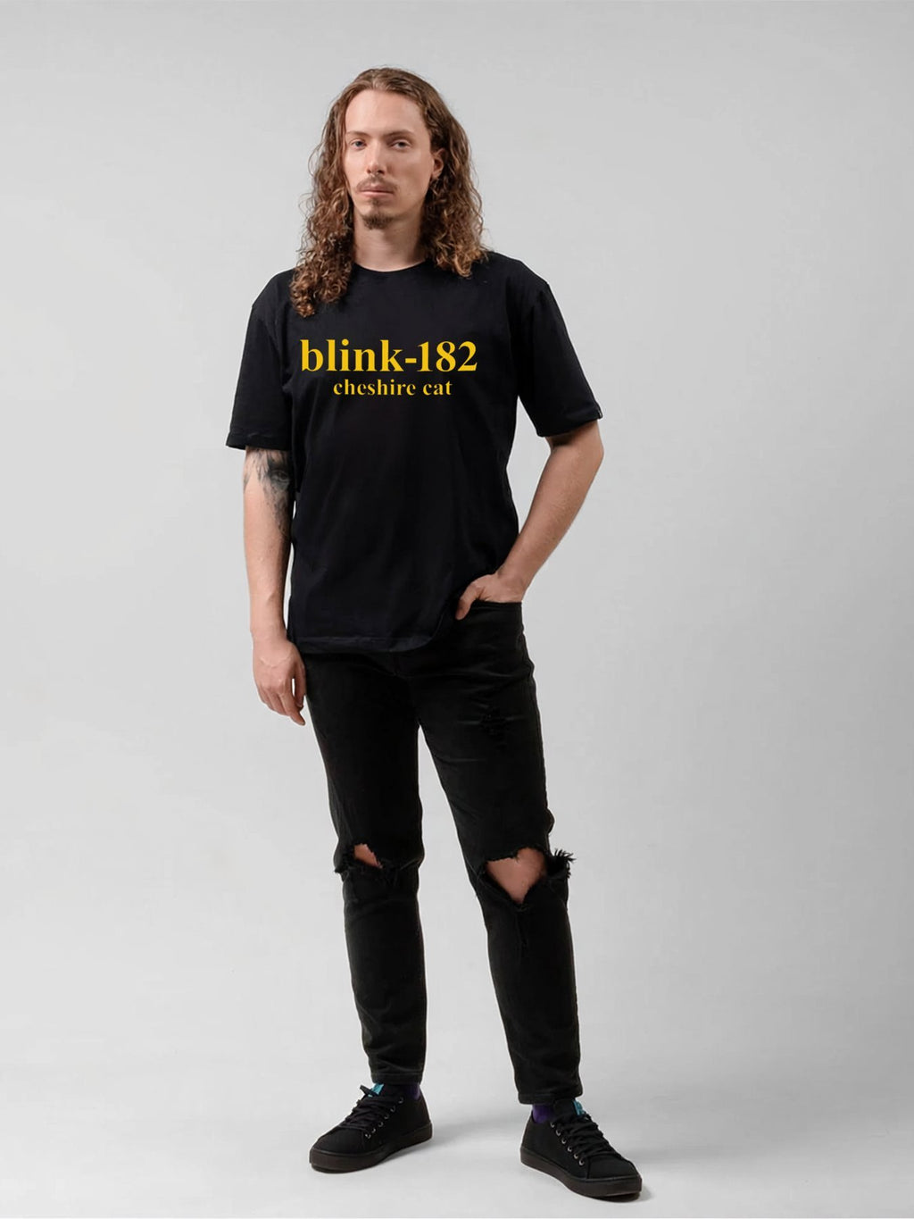 Blink-182 Cheshire Cat Minimalist Text Graphic T-Shirt