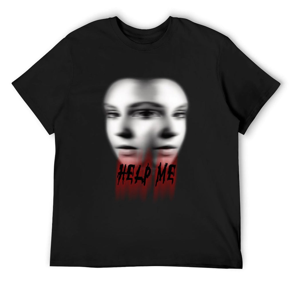 Help Me Distorted Face Graphic Black T-Shirt