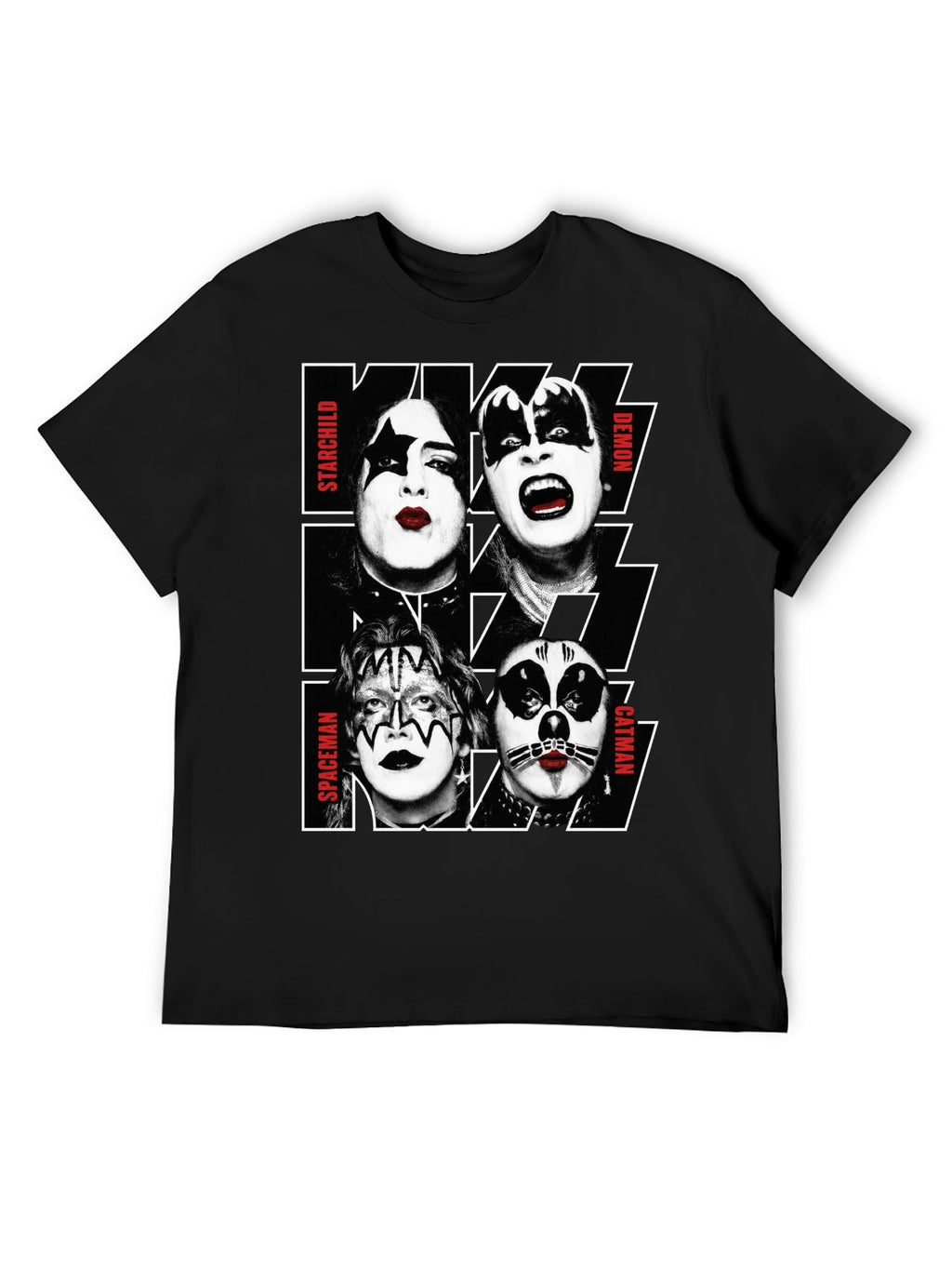 KISS Four Faces Band Portrait Graphic T-Shirt