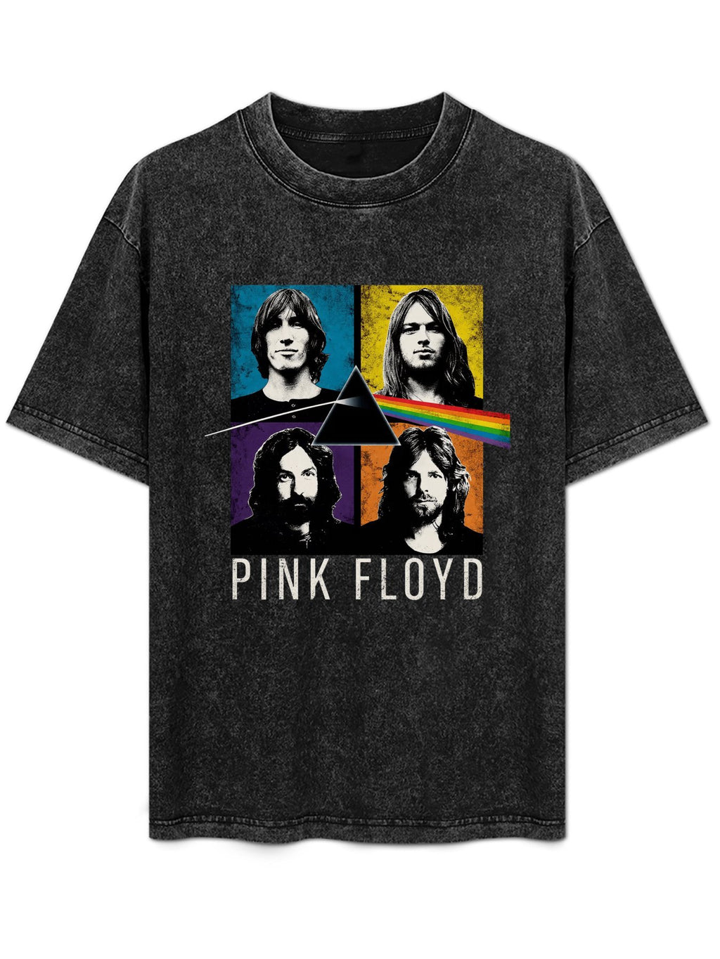 Vintage Washed Pink Floyd Prism Band Portrait Graphic T-Shirt