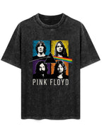 Vintage Washed Pink Floyd Prism Band Portrait Graphic T-Shirt