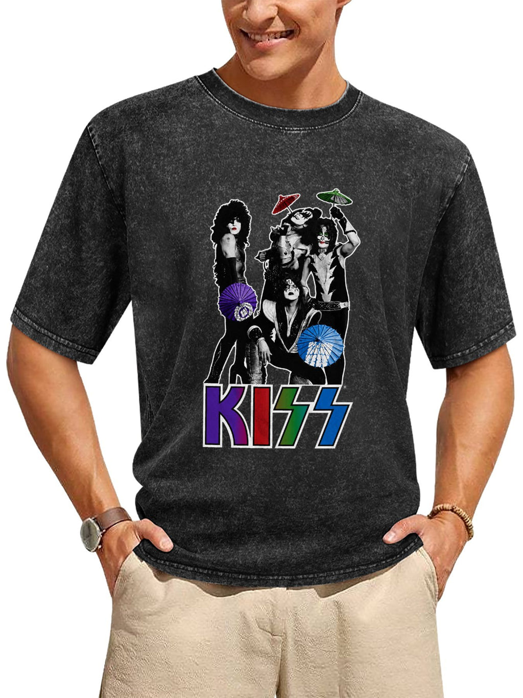 KISS Colorful Parasol Band Portrait Graphic T-Shirt
