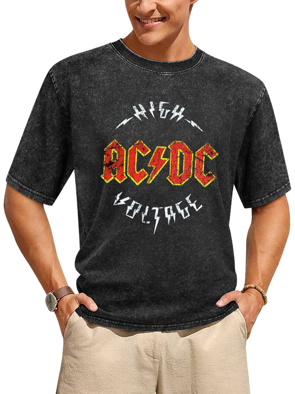 Vintage Washed AC/DC Distressed Logo Graphic T-Shirt