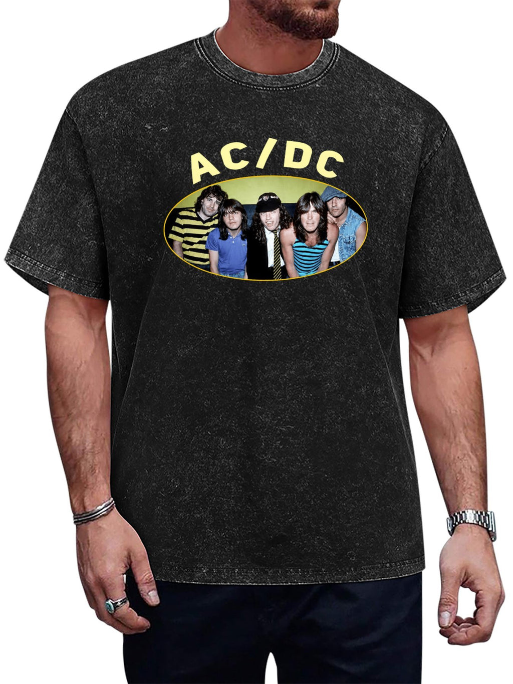 Vintage Washed AC/DC Band Photo Graphic T-Shirt