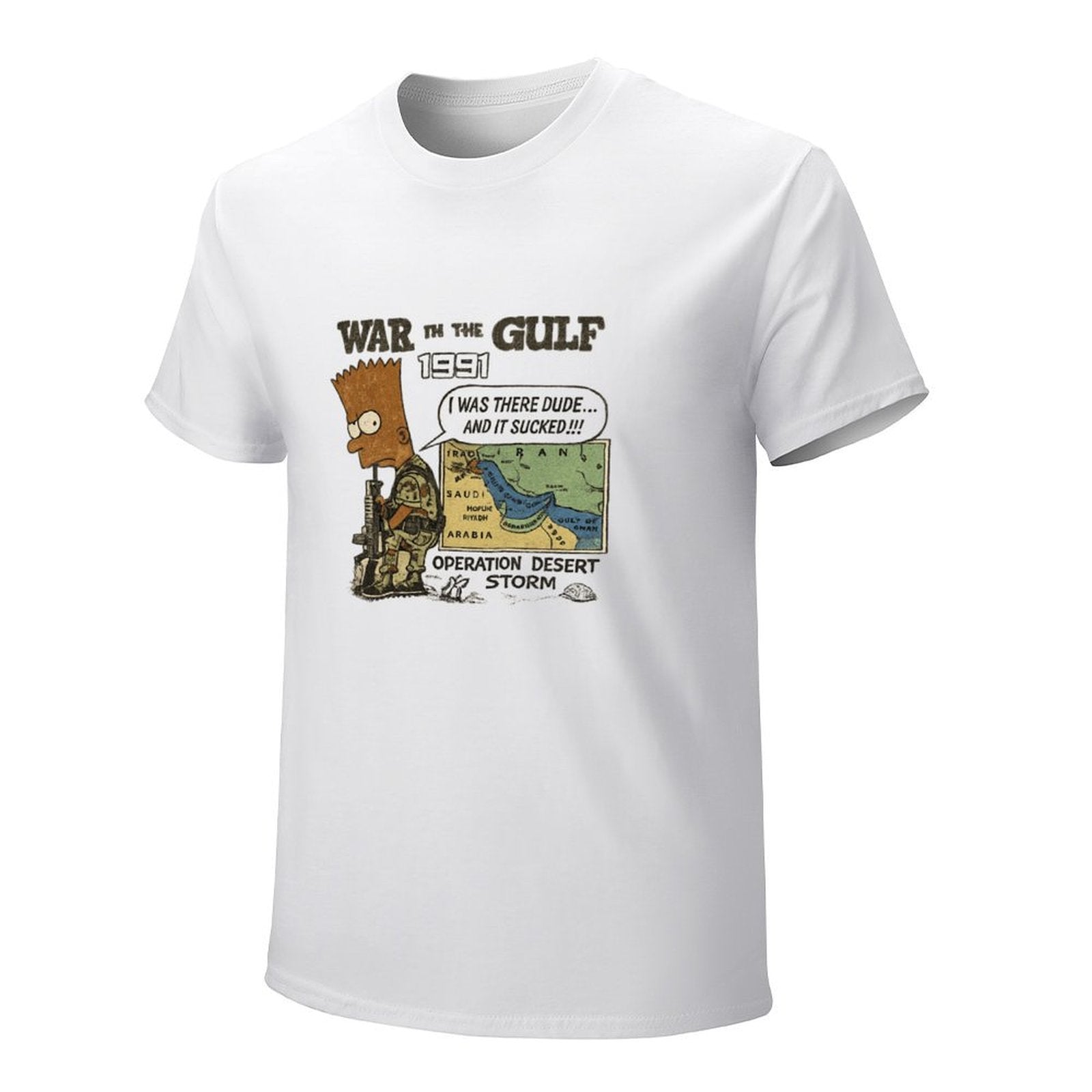 War in the Gulf 1991 Cartoon Graphic White T-Shirt
