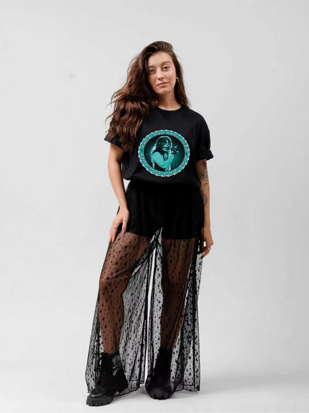 KISS Rock and Roll Over Teal Circle Graphic T-Shirt