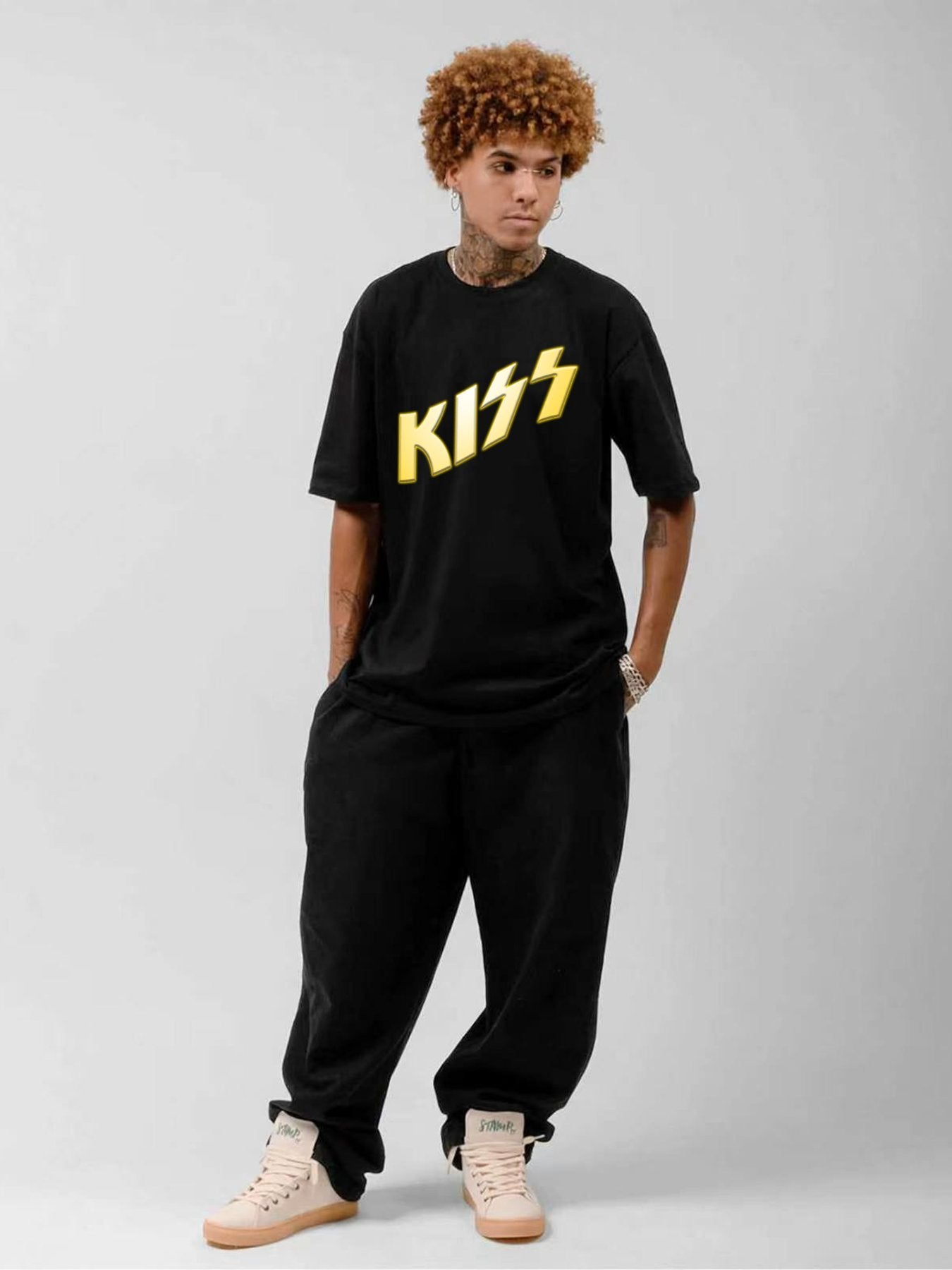 KISS Yellow Lightning Logo Graphic T-Shirt