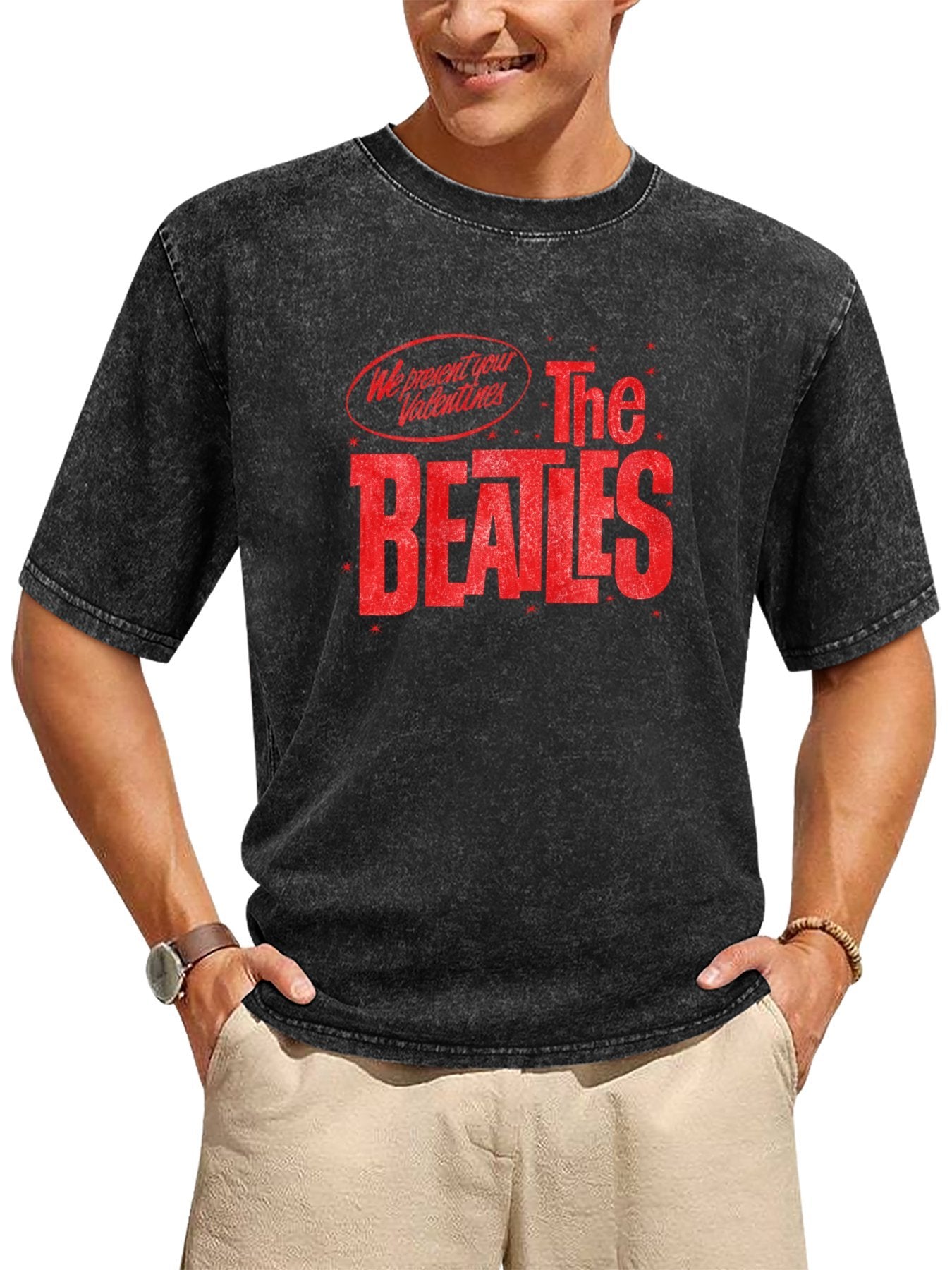 The Beatles Valentine Distressed Red Logo Graphic T-Shirt Secondary image