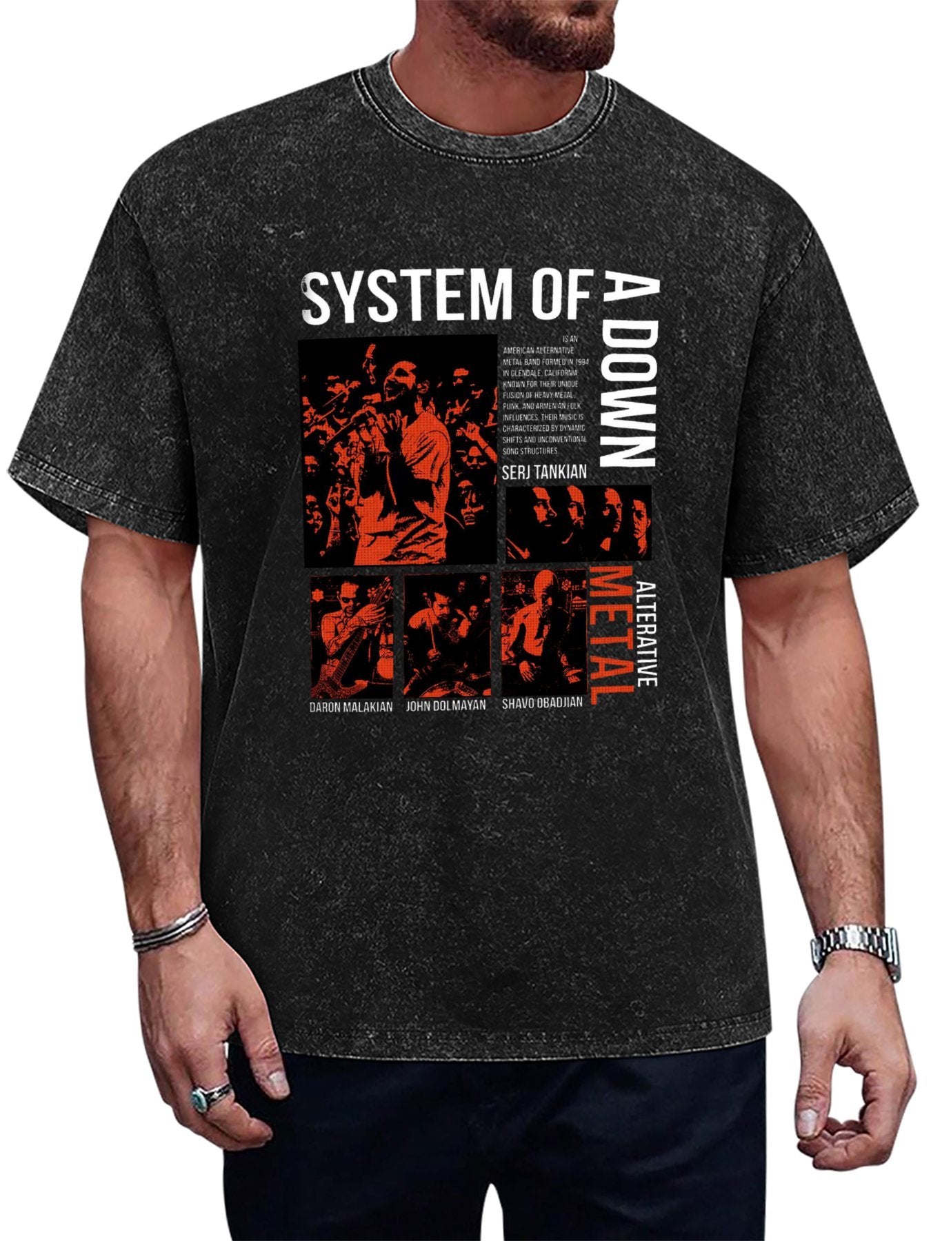 Vintage Washed System of a Down Band Collage Graphic T-Shirt