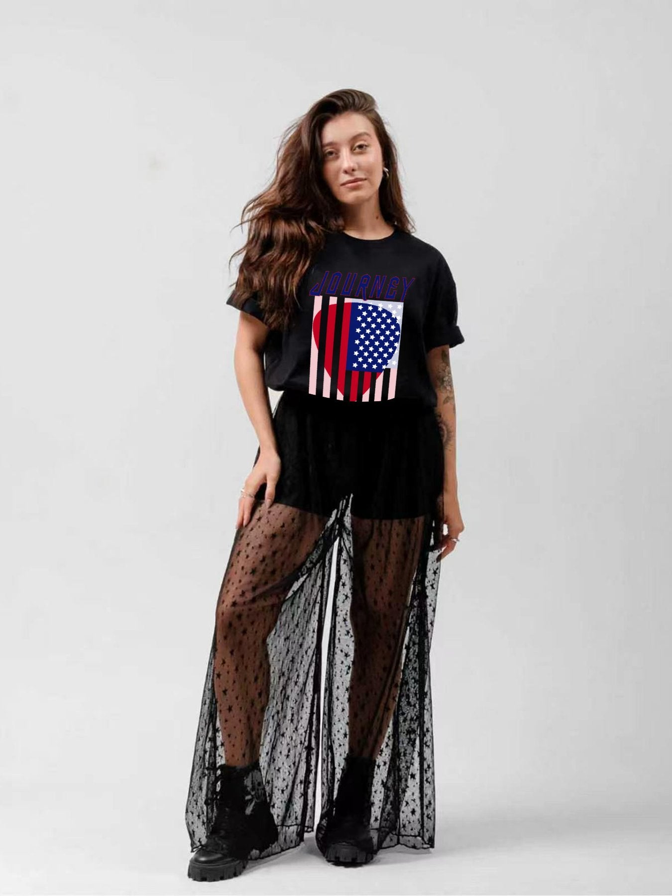 Journey USA Flag Heart Summer Stadium Tour 2024 Graphic T-Shirt