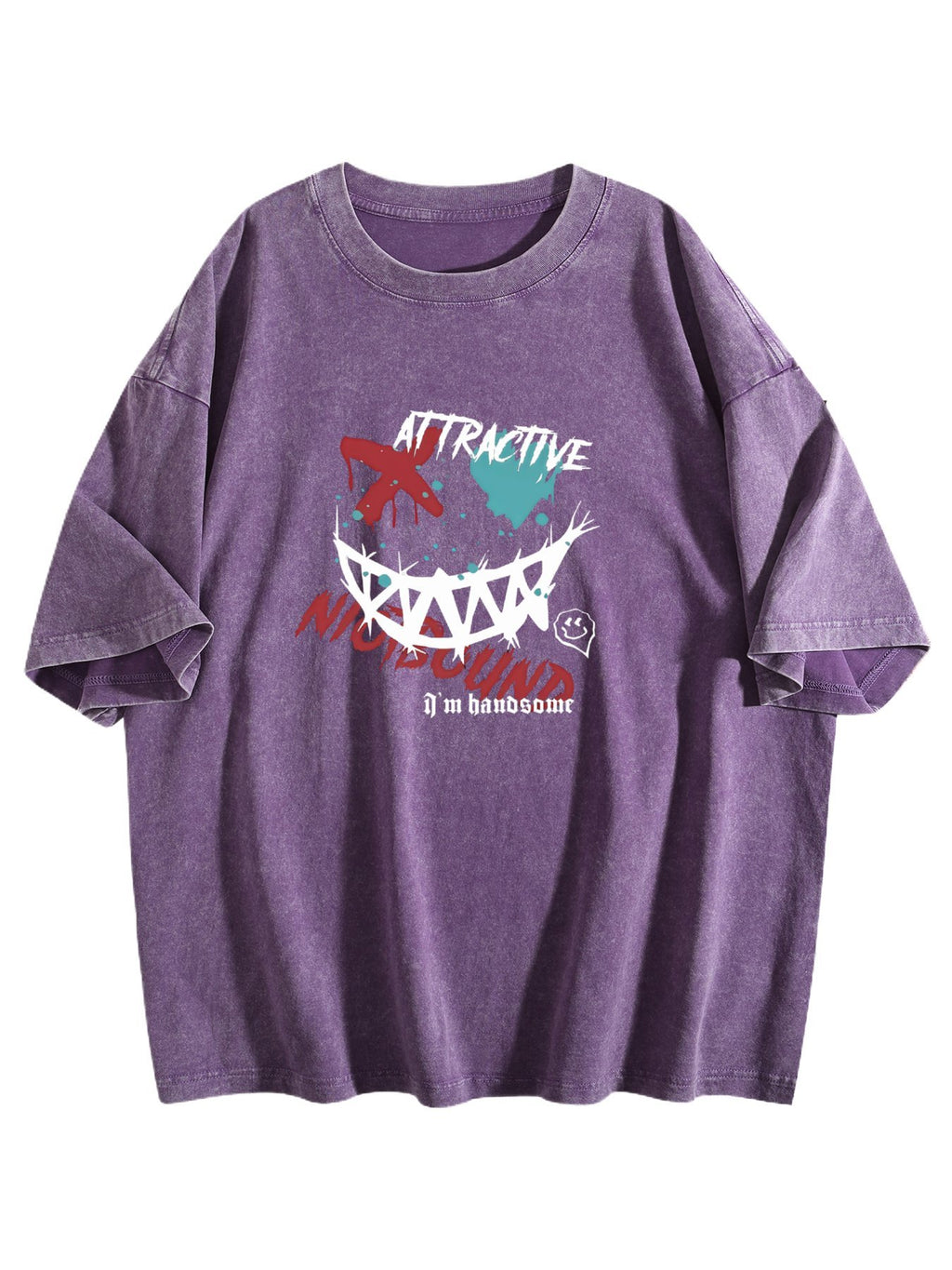 Attractive Mysterious Smile Graphic Washed T-Shirt