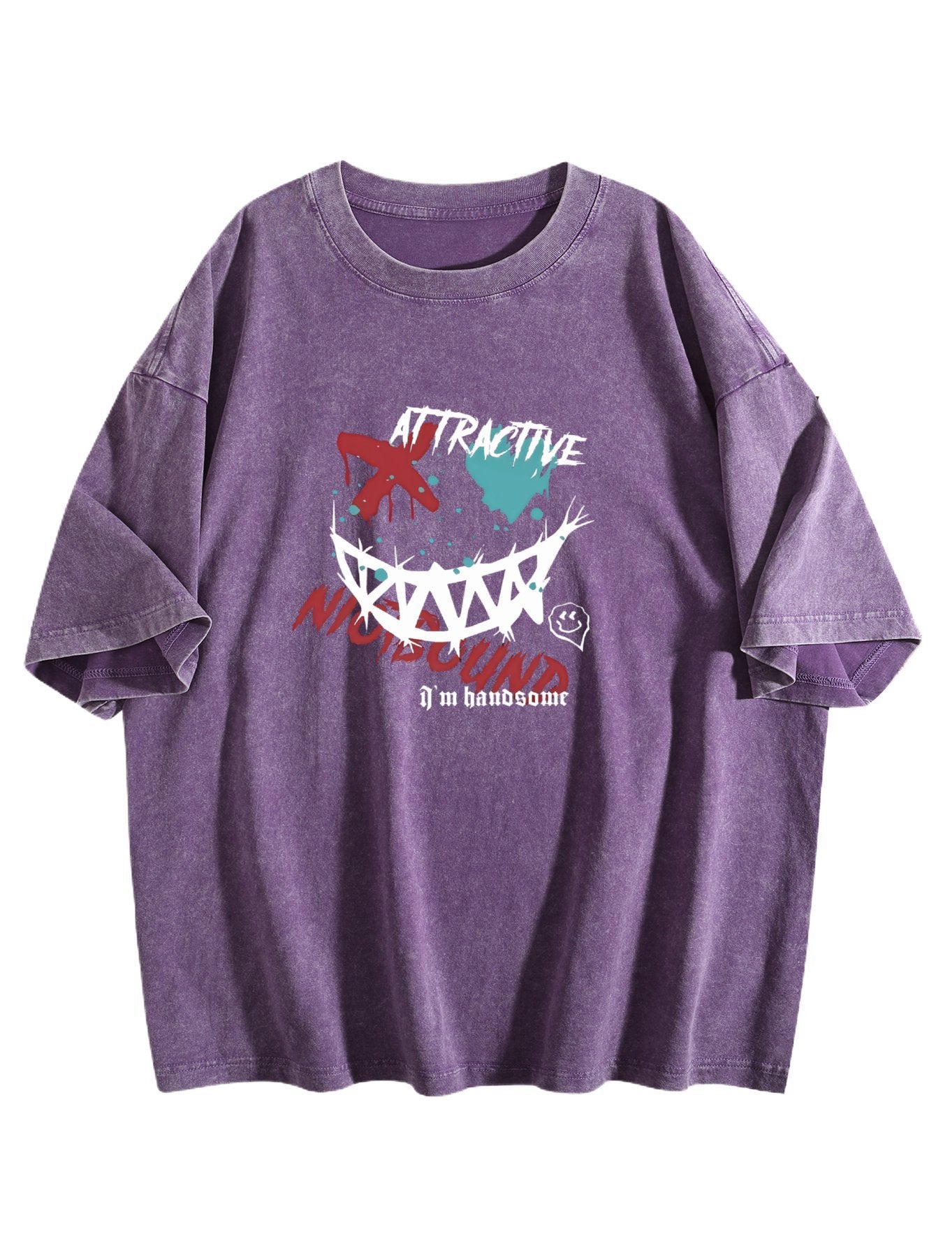 Attractive Mysterious Smile Graphic Washed T-Shirt