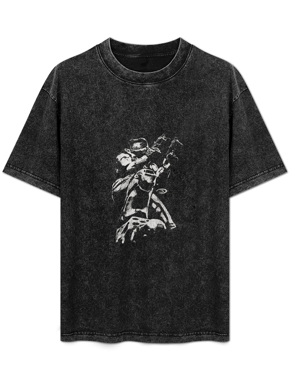 Sci-Fi Armored Soldier Washed Graphic T-Shirt