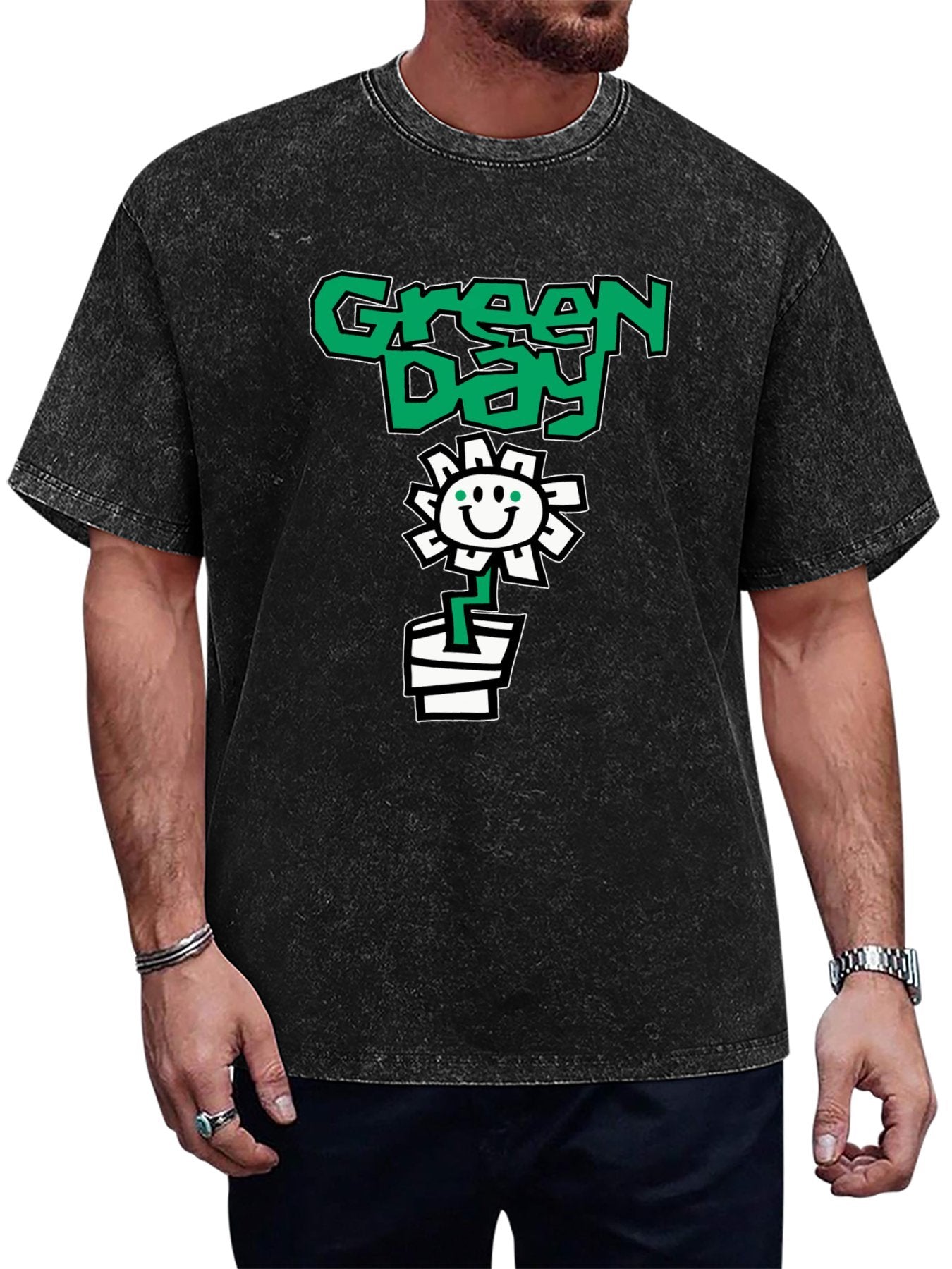 Green Day Smiling Flower Graphic T-Shirt Main image