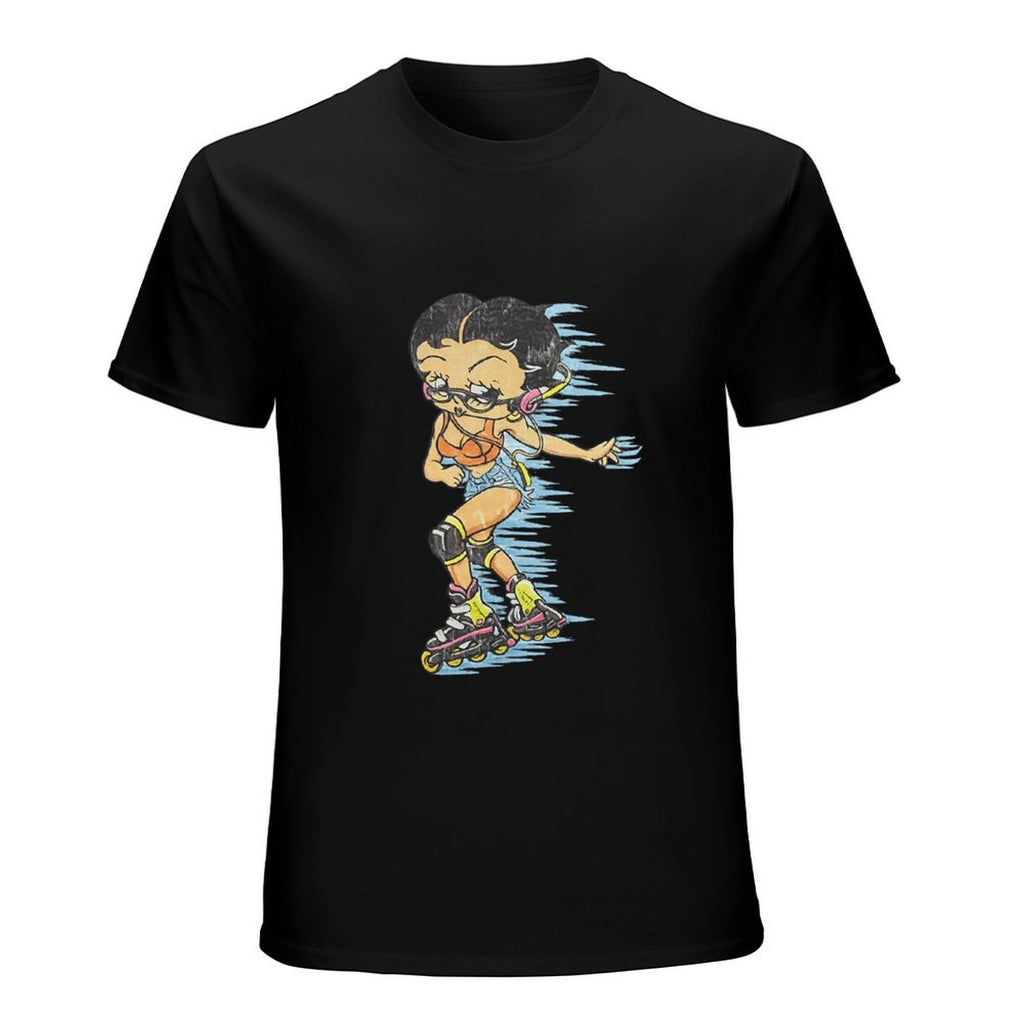 Cartoon Roller Skater Graphic Black T-Shirt