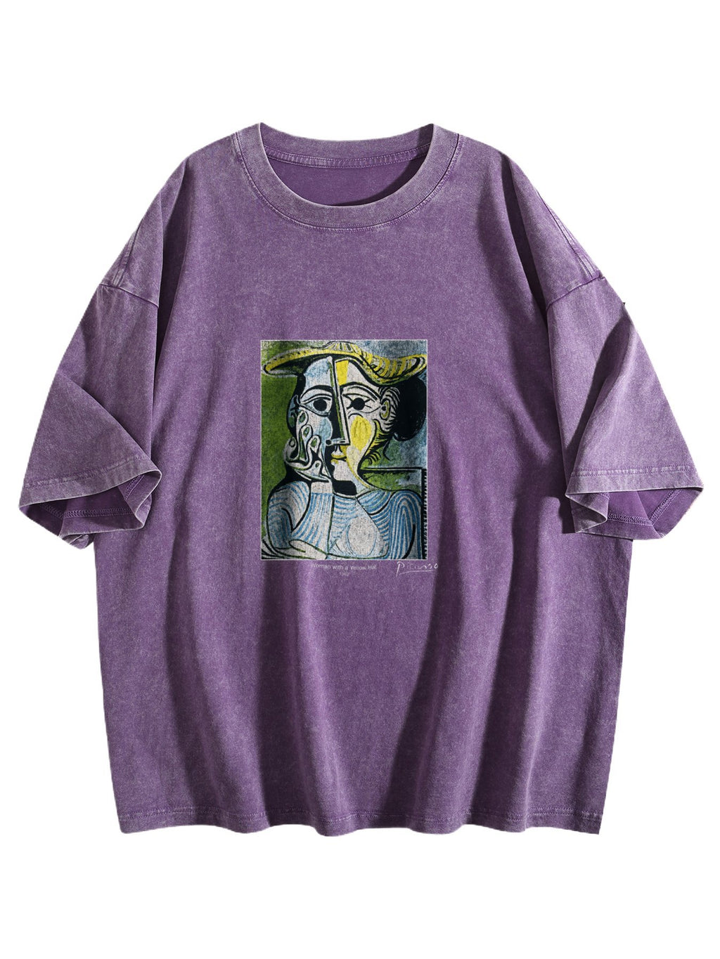 Woman with a Yellow Hat Washed Art Graphic T-Shirt