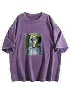 Woman with a Yellow Hat Washed Art Graphic T-Shirt