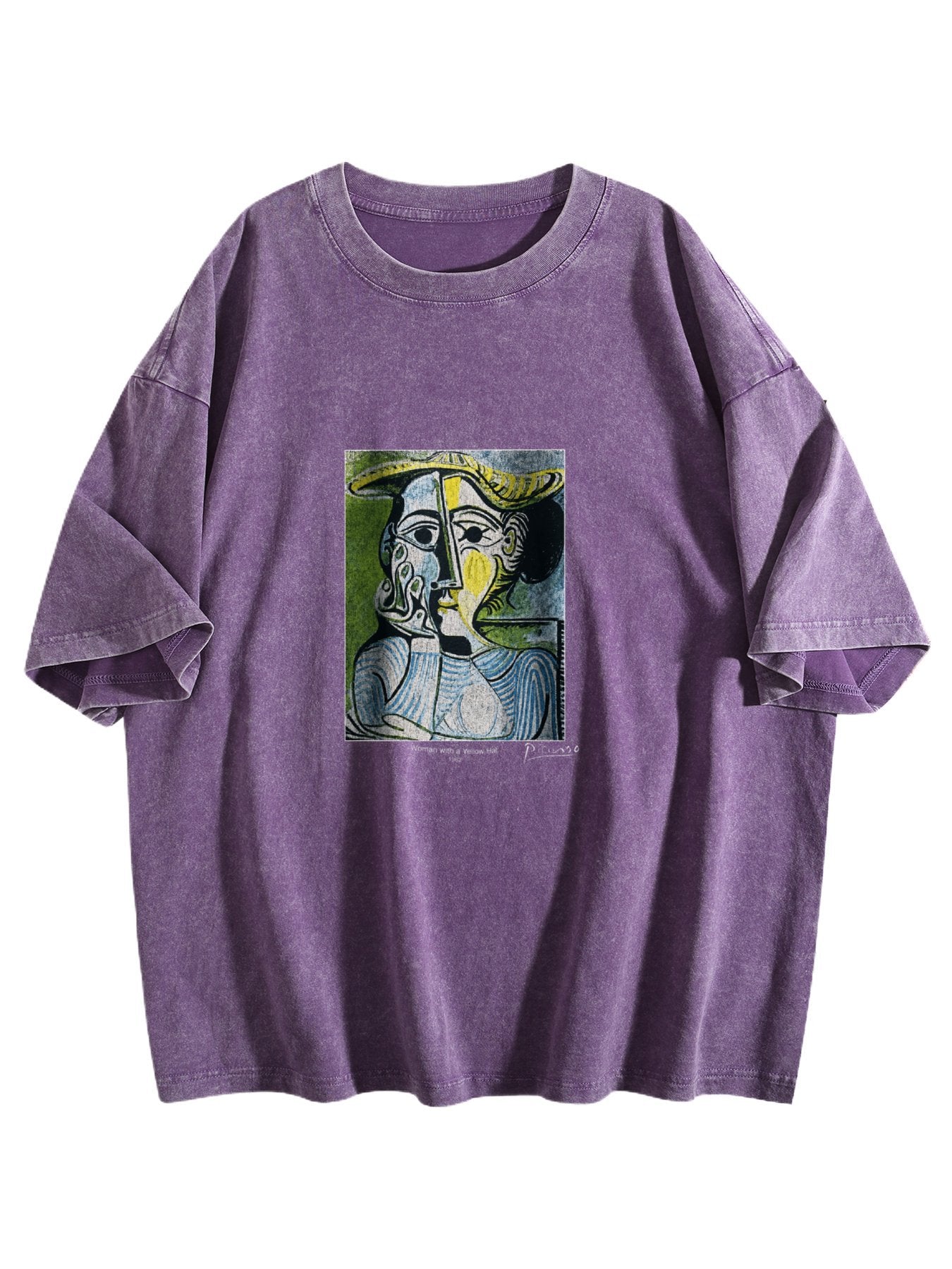 Woman with a Yellow Hat Washed Art Graphic T-Shirt