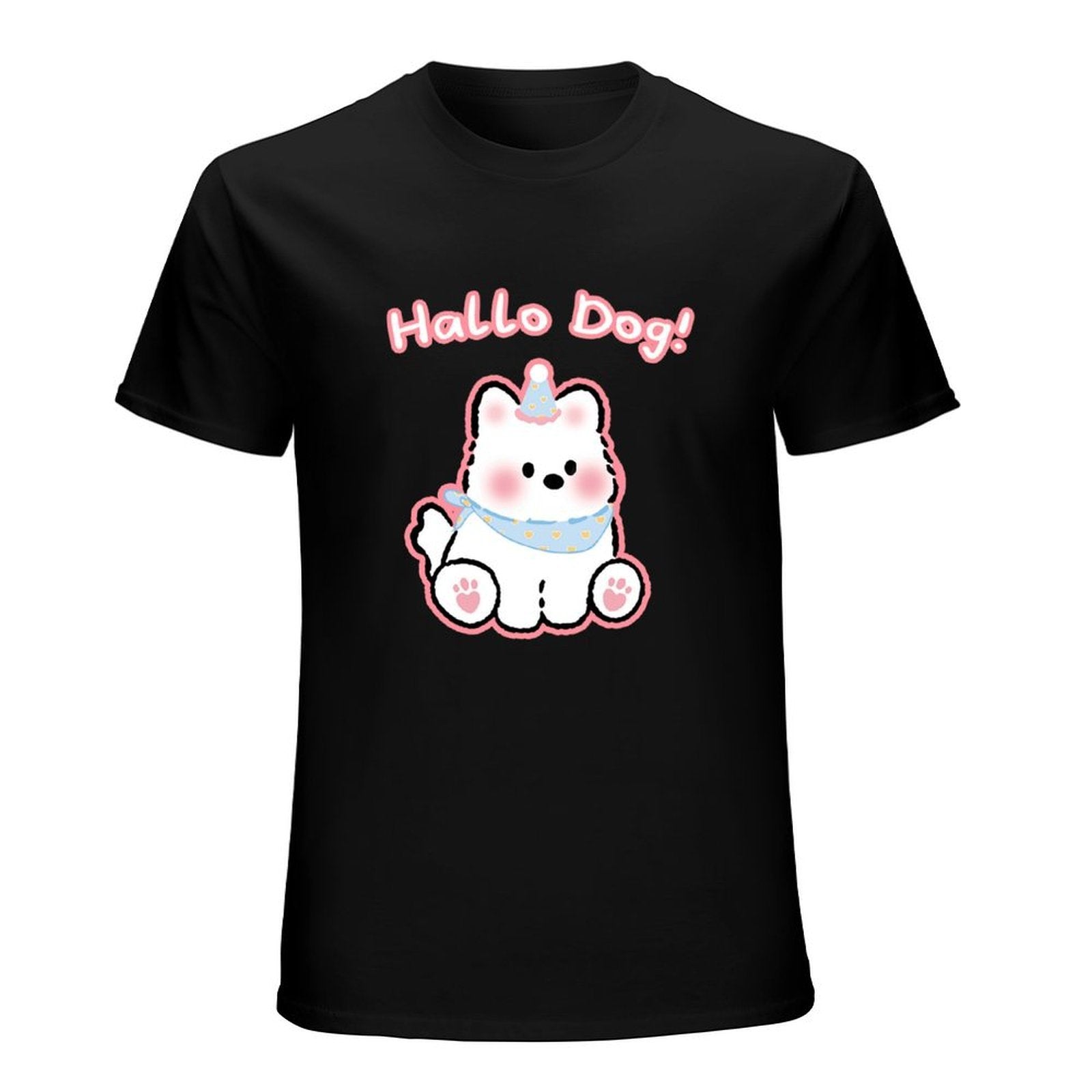 Hallo Dog Cute Graphic Black T-Shirt