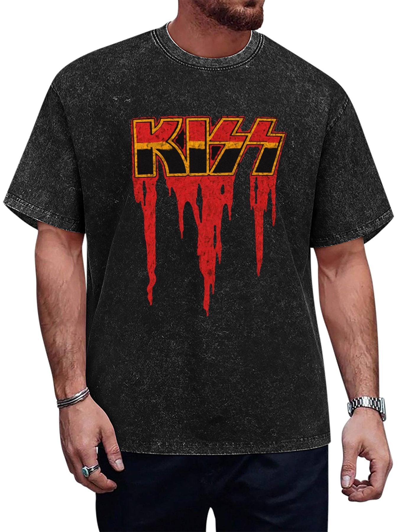 KISS Red Dripping Logo Vintage Graphic T-Shirt Main image