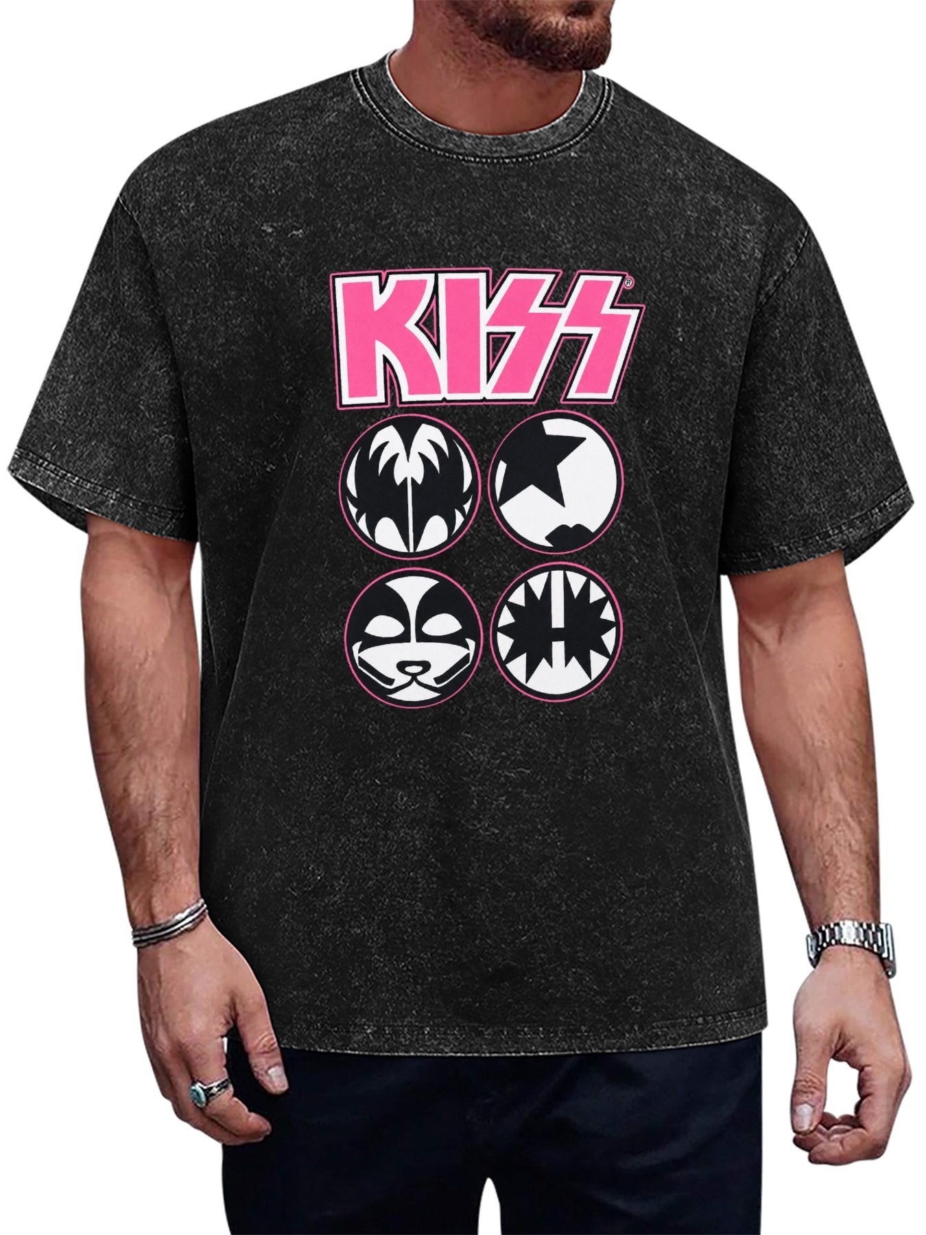 KISS Pink Logo Face Icons Graphic T-Shirt Main image