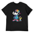 Cool Cartoon Dog and Bird Graphic Black T-Shirt