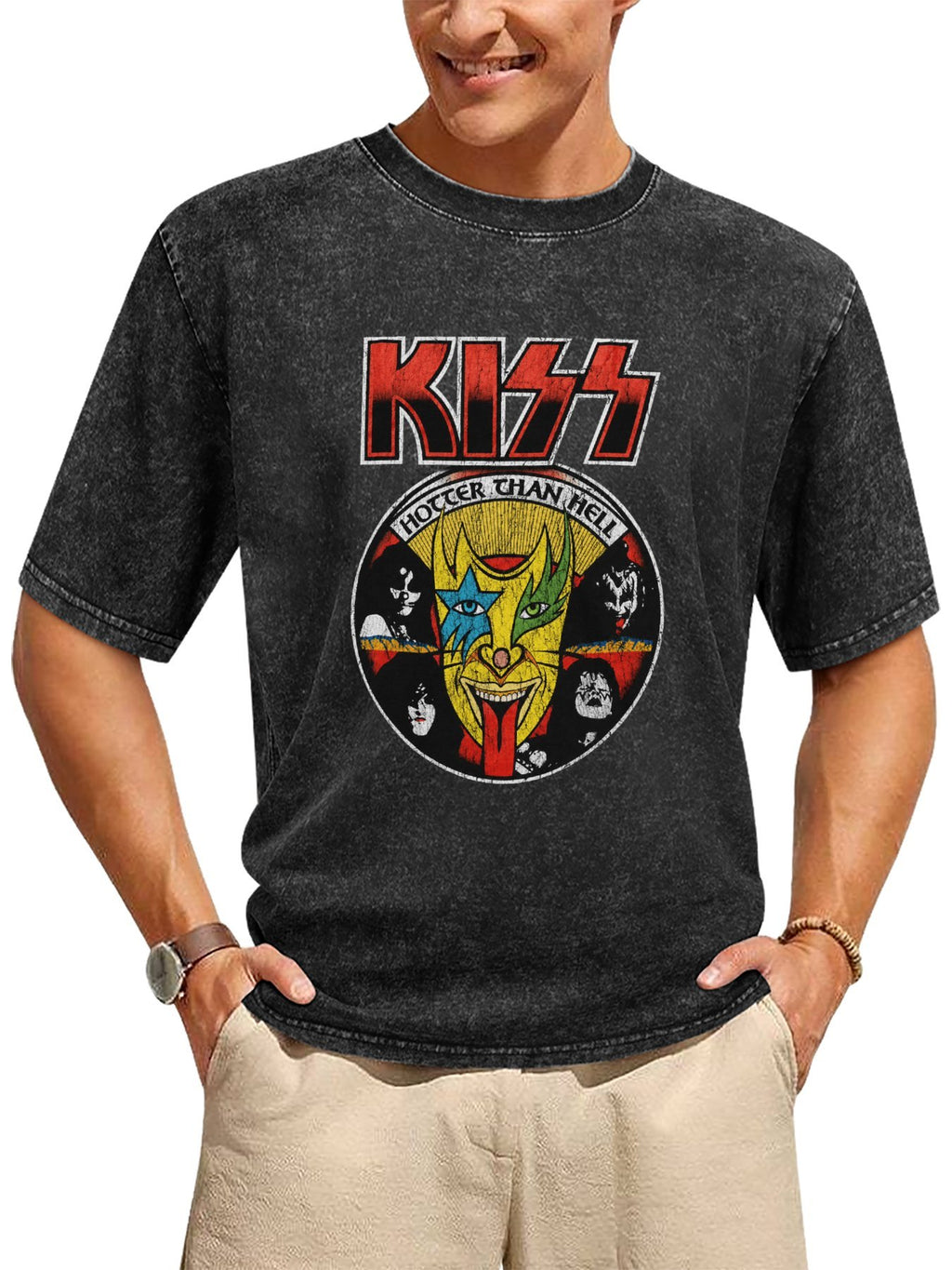 KISS Hotter Than Hell Vintage Portrait Graphic T-Shirt