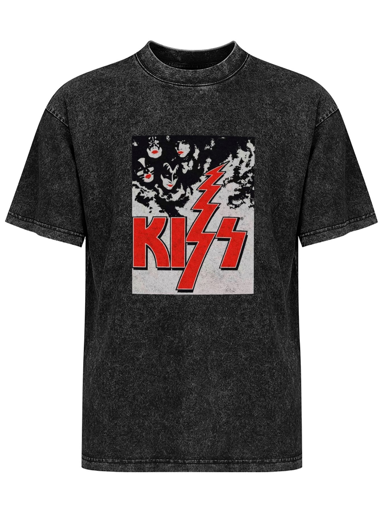Vintage Washed KISS Classic Logo & Band Faces Graphic T-Shirt