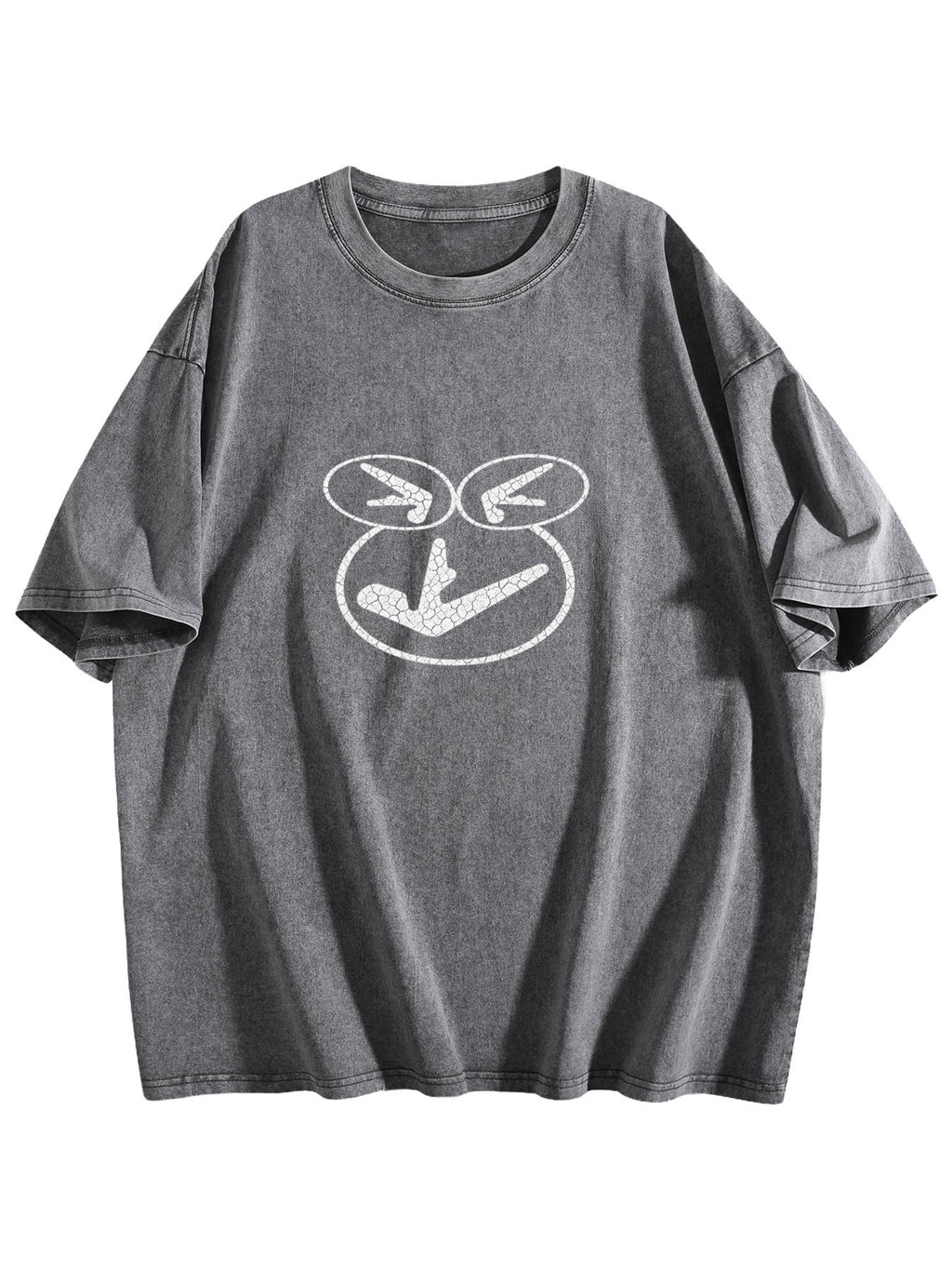Abstract Smiley Washed Graphic T-Shirt