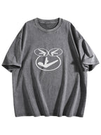 Abstract Smiley Washed Graphic T-Shirt
