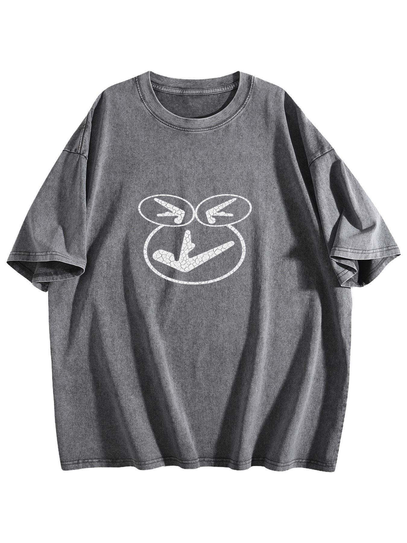 Abstract Smiley Washed Graphic T-Shirt